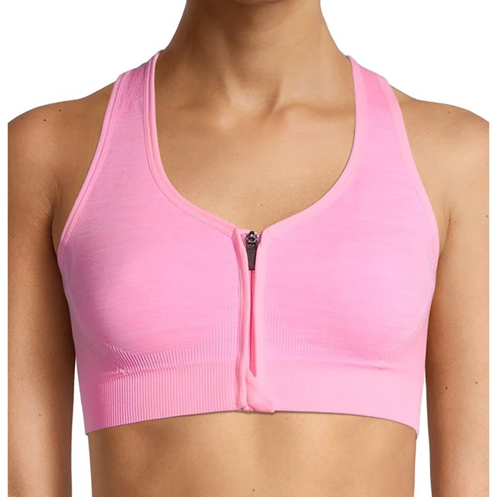 Avia Activewear Pink Truffle Space Dye Zip Front Sports Bra Medium Support S